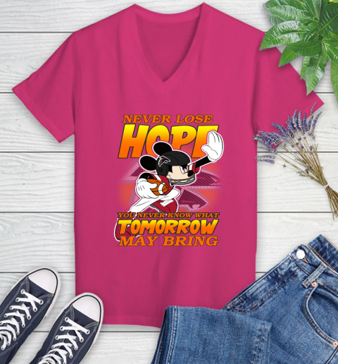 Atlanta Falcons NFL Football Mickey Disney Never Lose Hope (1) Women's V-Neck T-Shirt 9