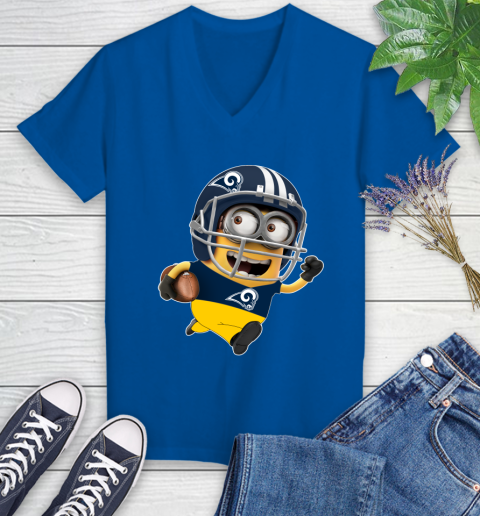 NFL Los Angeles Rams Minions Disney Football Sports Women's V-Neck T-Shirt 10