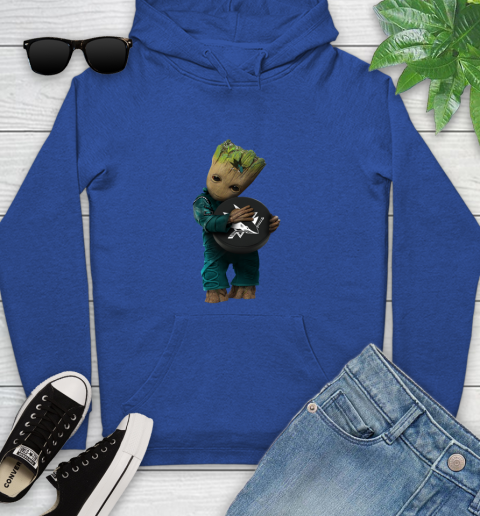 NHL Groot Guardians Of The Galaxy Hockey Sports San Jose Sharks Youth Hoodie 9