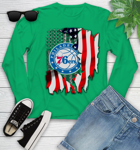 Philadelphia 76ers NBA Basketball American Flag Youth Long Sleeve 7
