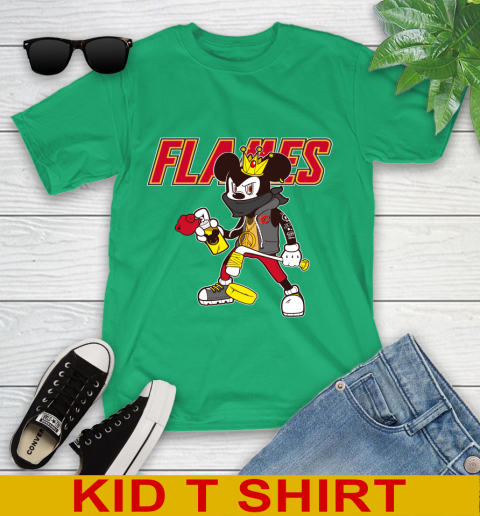 Calgary Flames NHL Hockey Mickey Peace Sign Sports Youth T-Shirt 6