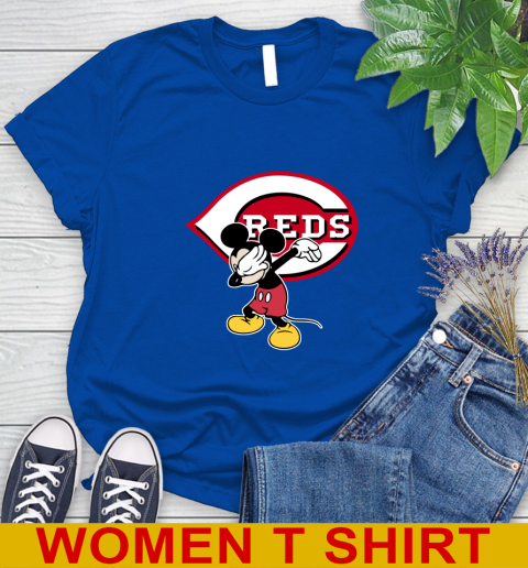 Cincinnati Reds MLB Baseball Dabbing Mickey Disney Sports Women's T-Shirt 9