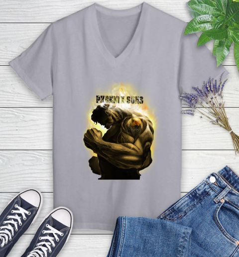 Phoenix Suns NBA Basketball Hulk Marvel Avengers Sports Women's V-Neck T-Shirt 4