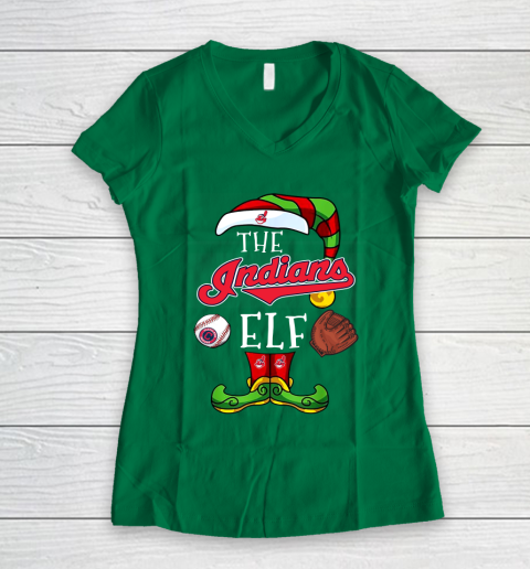 Cleveland Indians Christmas ELF Funny MLB Women's V-Neck T-Shirt 3