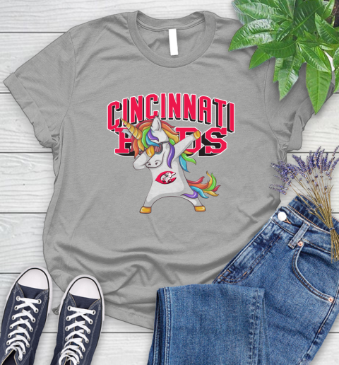 Cincinnati Reds MLB Baseball Funny Unicorn Dabbing Sports Women's T-Shirt 10