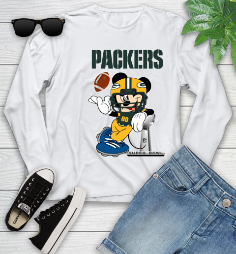 NFL Green Bay Packers Mickey Mouse Disney Super Bowl Football T Shirt Youth Long Sleeve