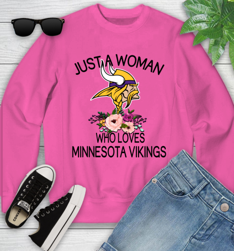 NFL Just A Woman Who Loves Minnesota Vikings Football Sports Youth Sweatshirt 3