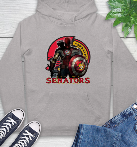 NHL Captain America Thor Spider Man Hawkeye Avengers Endgame Hockey Ottawa Senators Hoodie 12