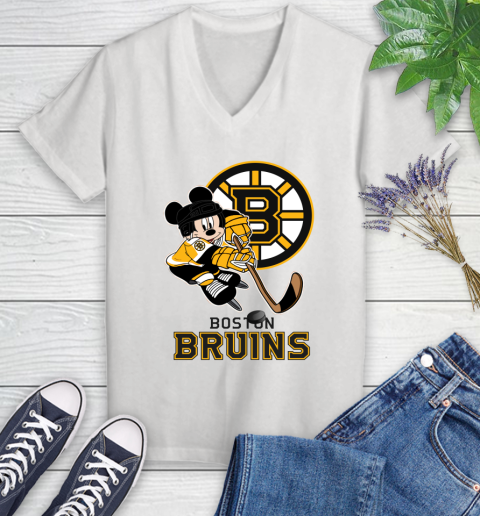 NHL Boston Bruins Mickey Mouse Disney Hockey T Shirt Women's V-Neck T-Shirt