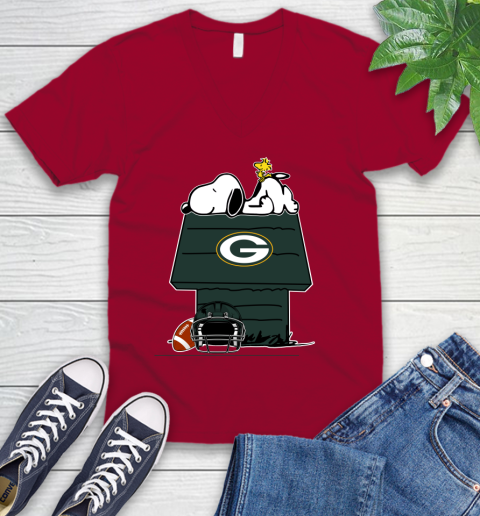 Green Bay Packers NFL Football Snoopy Woodstock The Peanuts Movie V-Neck T-Shirt 8