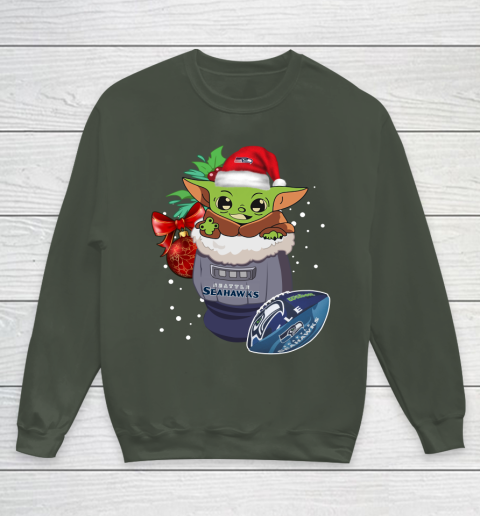 Seattle Seahawks Christmas Baby Yoda Star Wars Funny Happy NFL Youth Sweatshirt 10