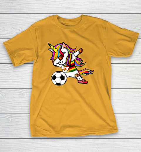 Dabbing Unicorn Zimbabwe Football Zimbabwean Flag Soccer T-Shirt 3