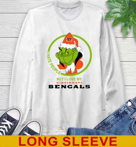 Cincinnati Bengals NFL Christmas Grinch I Hate People But I Love My Favorite Football Team Long Sleeve T-Shirt