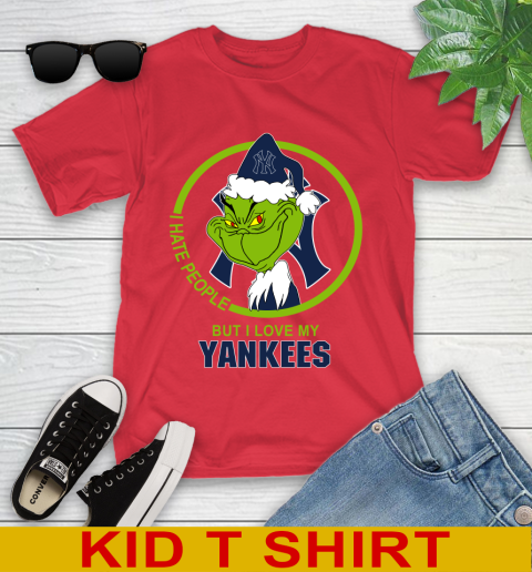 New York Yankees MLB Christmas Grinch I Hate People But I Love My Favorite Baseball Team Youth T-Shirt 10