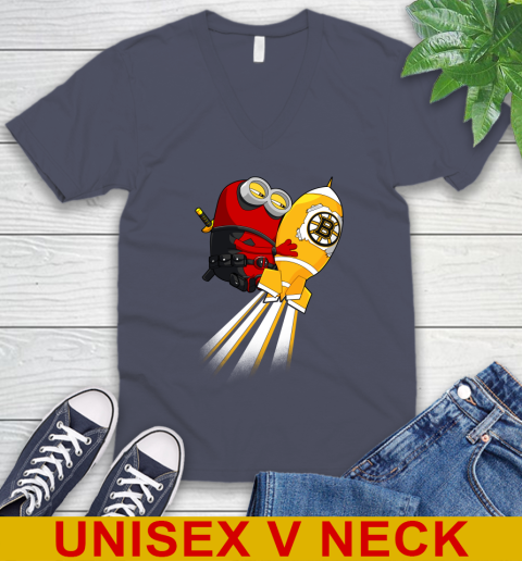 NHL Hockey Boston Bruins Deadpool Minion Marvel Shirt V-Neck T-Shirt 7