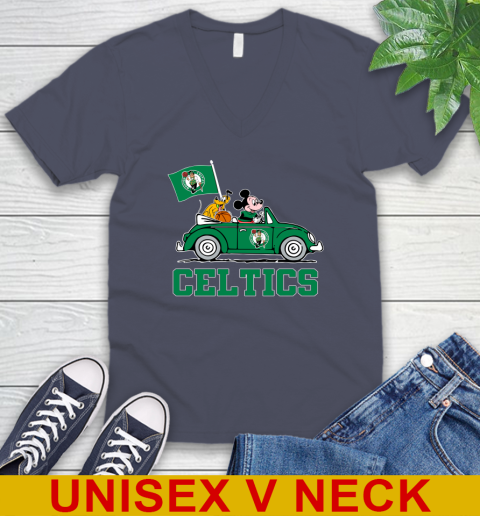 NBA Basketball Boston Celtics Pluto Mickey Driving Disney Shirt V-Neck T-Shirt 8
