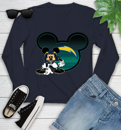 NFL Los Angeles Chargers Mickey Mouse Disney Football T Shirt Youth Long Sleeve 3