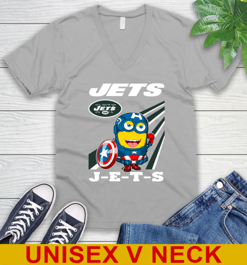 NFL Football New York Jets Captain America Marvel Avengers Minion Shirt V-Neck T-Shirt 3