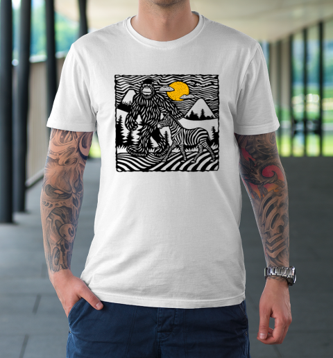 Bigfoot And Zebra In the Mountains Funny T-Shirt