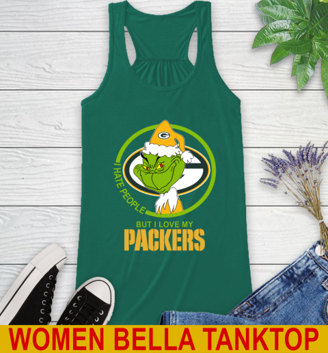 Green Bay Packers NFL Christmas Grinch I Hate People But I Love My Favorite Football Team Racerback Tank 7