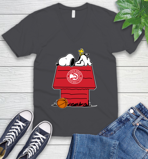 Atlanta Hawks NBA Basketball Snoopy Woodstock The Peanuts Movie V-Neck T-Shirt 5