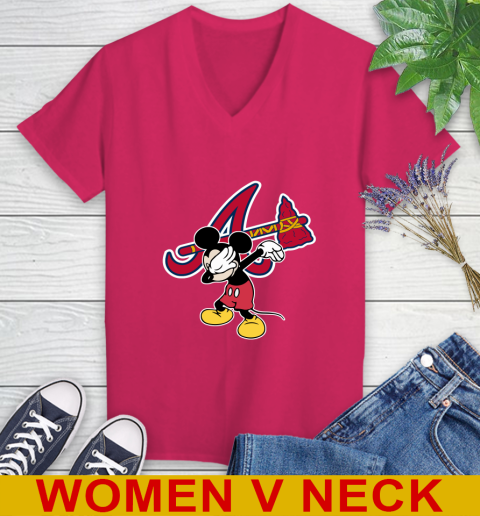 Atlanta Braves MLB Baseball Dabbing Mickey Disney Sports Women's V-Neck T-Shirt - Image 11