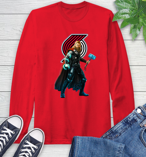 NBA Thor Avengers Endgame Basketball Portland Trail Blazers Long Sleeve T-Shirt 10