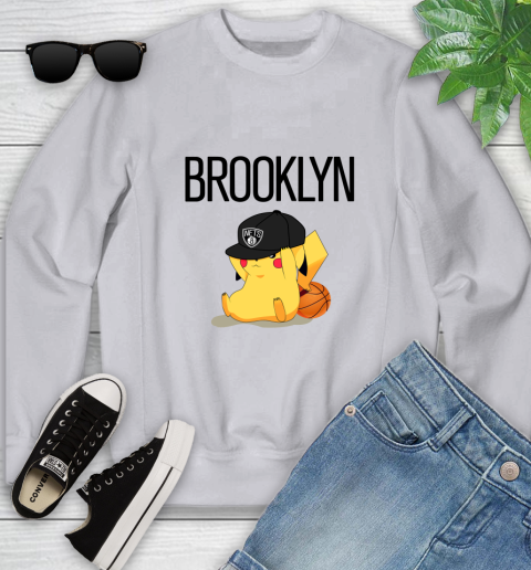 NBA Pikachu Basketball Sports Brooklyn Nets Youth Sweatshirt 4