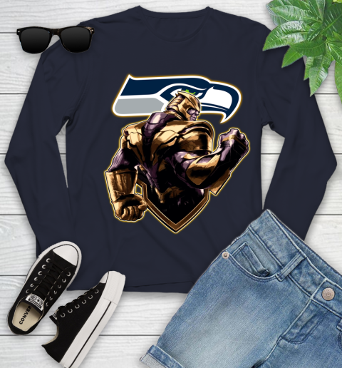 NFL Thanos Avengers Endgame Football Sports Seattle Seahawks Youth Long Sleeve 3