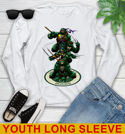 NBA Basketball Milwaukee Bucks Teenage Mutant Ninja Turtles Shirt Youth Long Sleeve