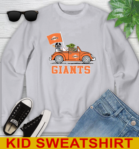 MLB Baseball San Francisco Giants Darth Vader Baby Yoda Driving Star Wars Shirt Youth Sweatshirt 4