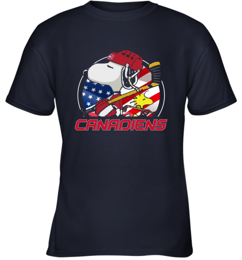 blvw montreal canadienssnoopy and woodstock nhl youth t shirt 26 front navy