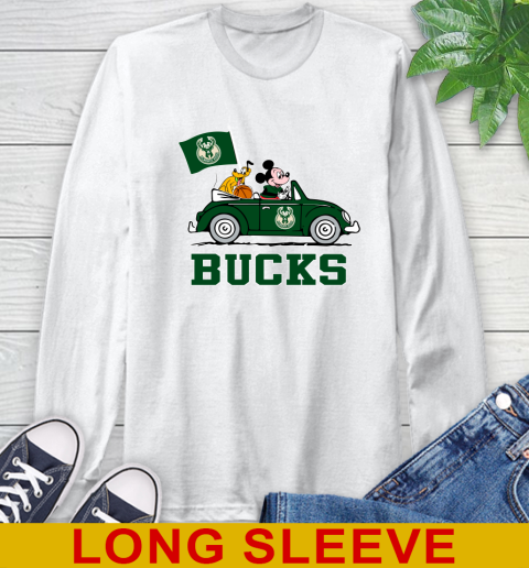 NBA Basketball Milwaukee Bucks Pluto Mickey Driving Disney Shirt Long Sleeve T-Shirt