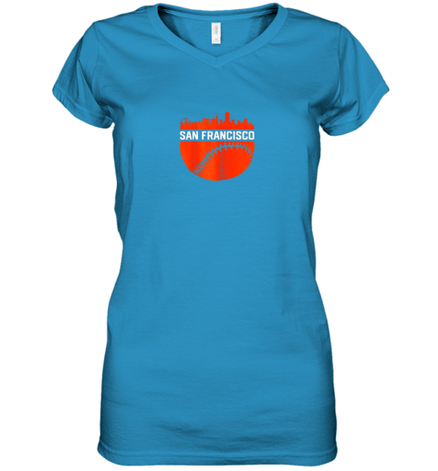jz79 vintage downtown san francisco cali skyline baseball women v neck t shirt 39 front sapphire