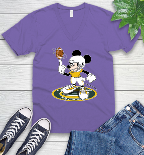 NFL Football Green Bay Packers Cheerful Mickey Disney Shirt V-Neck T-Shirt 9