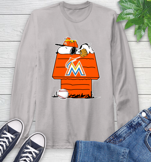 MLB Miami Marlins Snoopy Woodstock The Peanuts Movie Baseball T Shirt Long Sleeve T-Shirt 12