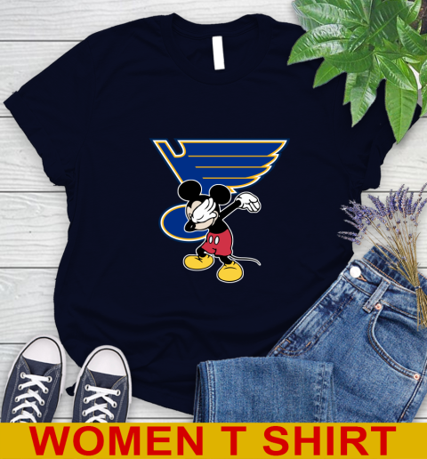 St.Louis Blues NHL Hockey Dabbing Mickey Disney Sports Women's T-Shirt 3