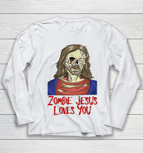 Zombie Jesus Loves You Funny Halloween Youth Long Sleeve