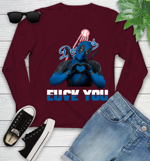 MLB Los Angeles Dodgers Deadpool Love You Fuck You Baseball Sports Youth Long Sleeve 6
