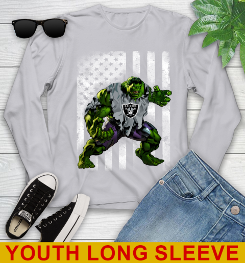 Oakland Raiders Hulk Marvel Avengers NFL Football American Flag Youth Long Sleeve 5