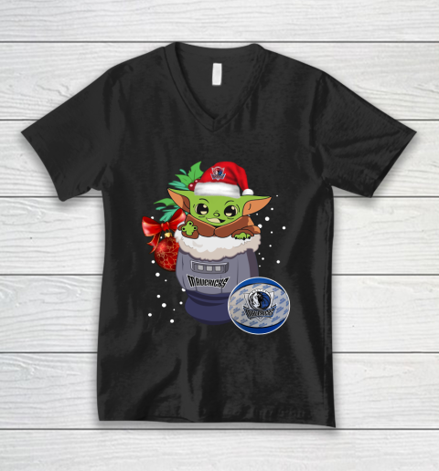 Dallas Mavericks Christmas Baby Yoda Star Wars Funny Happy NBA V-Neck T-Shirt