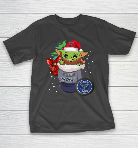 St.Louis Blues Christmas Baby Yoda Star Wars Funny Happy NHL T-Shirt 2