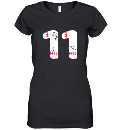 Number #11 BASEBALL Vintage Distressed Team Women's V-Neck T-Shirt