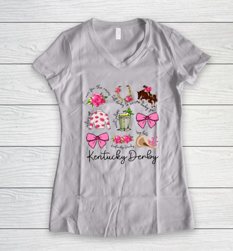 Pink Coquette Bow Derby Day Horse Racing 2024 Derby Women's V-Neck T-Shirt