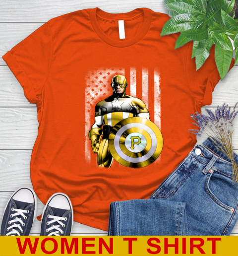 Pittsburgh Pirates MLB Baseball Captain America Marvel Avengers American Flag Shirt Women's T-Shirt 4 Pittsburgh Pirates MLB Baseball Captain America Marvel Avengers American Flag Shirt Women's T-Shirt - Image 4