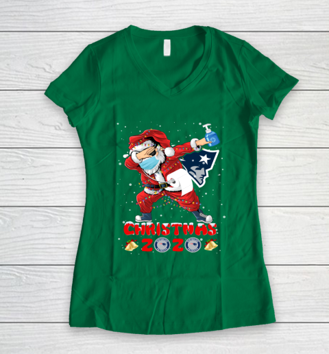 New England Patriots Funny Santa Claus Dabbing Christmas 2020 NFL Women's V-Neck T-Shirt 3
