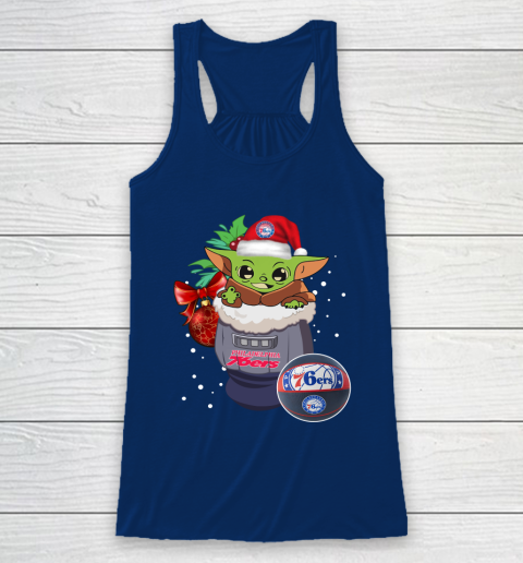 Philadelphia 76ers Christmas Baby Yoda Star Wars Funny Happy NBA Racerback Tank 7
