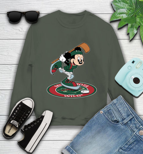 NHL Hockey Minnesota Wild Cheerful Mickey Disney Shirt Youth Sweatshirt 9