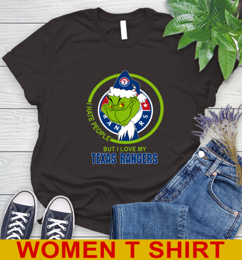 Texas Rangers MLB Christmas Grinch I Hate People But I Love My Favorite Baseball Team Women's T-Shirt 8