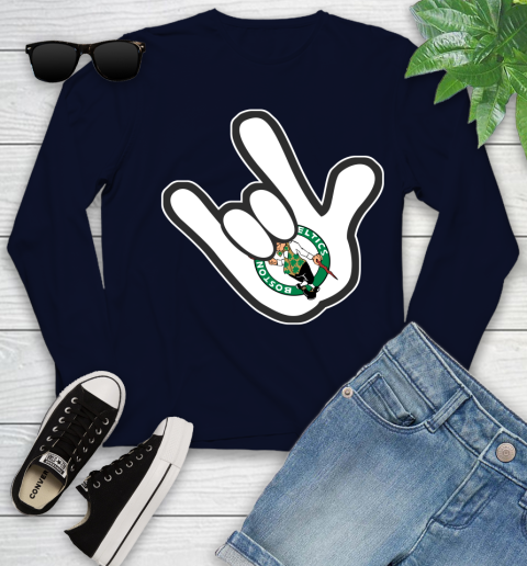 Boston Celtics NBA Basketball Mickey Rock Hand Disney Youth Long Sleeve 3